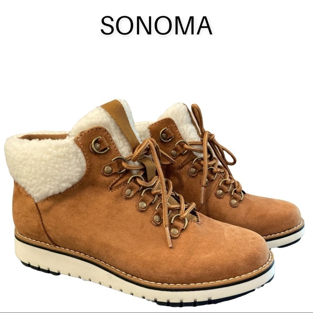 Sonoma sz 7 chestnut faux suede faux fur cuff booties